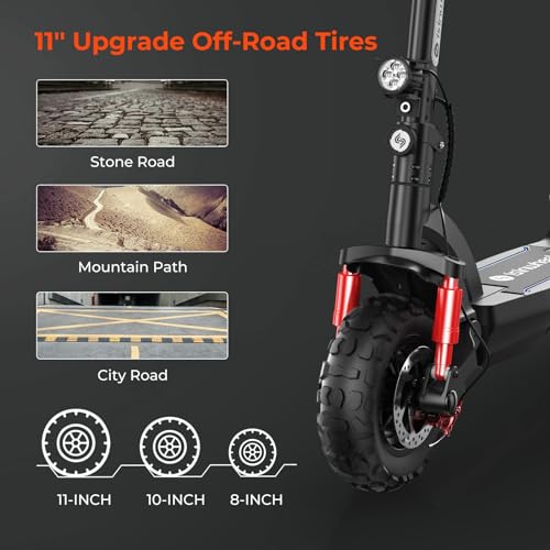 isinwheel Electric Scooter,11" Off-road Tires Fast Electric Scooters Adult with 4 Shock Absorbers, 60km Long Range E-Scooter,48V 15Ah,3 Speed Modes with Smart LCD Display