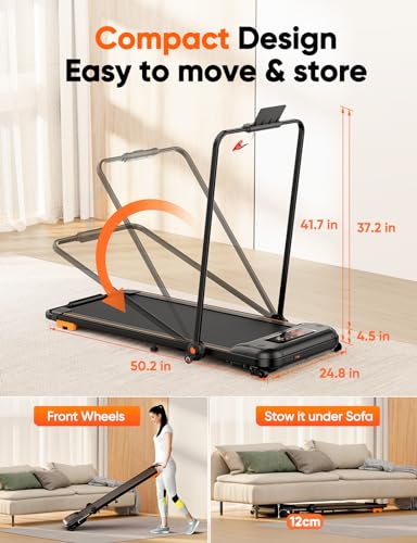 Treadmills for Home Foldable, 2.5HP Under Desk Treadmill Walking Pad with Incline, Remote Control, LED Display, Bluetooth Speaker, 1-12 km/h Adjustable Speed For Home/Office, Non-Assembly