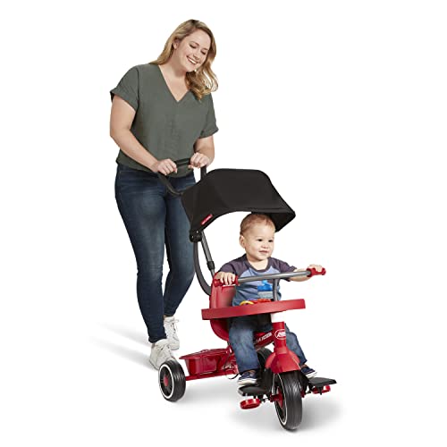 Radio Flyer Pedal & Push 4-in-1 Stroll ' N Trike®, Red Tricycle, for Toddlers Ages 1-5 (Amazon Exclusive), Toddler Bike Large