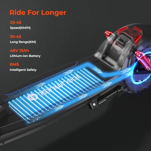 isinwheel Electric Scooter,11" Off-road Tires Fast Electric Scooters Adult with 4 Shock Absorbers, 60km Long Range E-Scooter,48V 15Ah,3 Speed Modes with Smart LCD Display