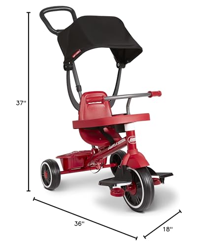 Radio Flyer Pedal & Push 4-in-1 Stroll ' N Trike®, Red Tricycle, for Toddlers Ages 1-5 (Amazon Exclusive), Toddler Bike Large