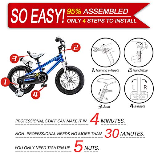 RoyalBaby Kids Bike Boys Girls Freestyle BMX Bicycle with Training Wheels Kickstand Gifts for Children Bikes 16 Inch Blue