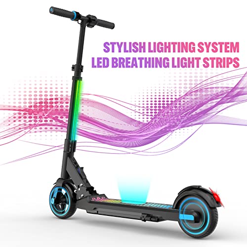 EVERCROSS EV06C Electric Scooter, 6.5'' Foldable Electric Scooter for Kids Ages 6-12, Up to 15 KM/H & 8 KM, LED Display, Colorful LED Lights, Lightweight Kids E Scooter