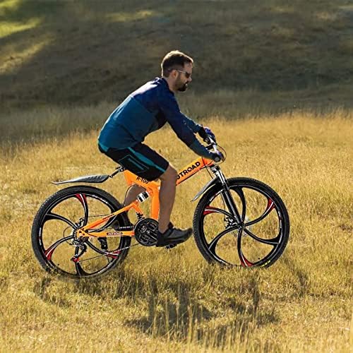 Outroad Folding Mountain Bike Foldable/Unfoldable Bike 26 Inch for Adult, 21-Speed Dual Suspension High-Carbon Steel MTB Foldable Bicycle, Dual Disc Brake Folding Bikes for Men Women