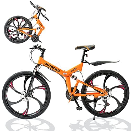 Outroad Folding Mountain Bike Foldable/Unfoldable Bike 26 Inch for Adult, 21-Speed Dual Suspension High-Carbon Steel MTB Foldable Bicycle, Dual Disc Brake Folding Bikes for Men Women