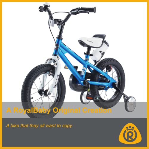 RoyalBaby Freestyle Kids Bike 14 Inch Childrens Bicycle with Training Wheels Toddlers Boys Girls Beginners Ages 3-5 Years, Blue