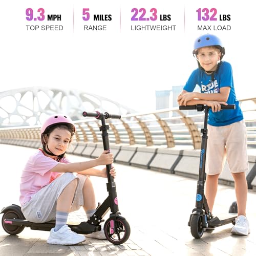 EVERCROSS EV06C Electric Scooter, 6.5'' Foldable Electric Scooter for Kids Ages 6-12, Up to 15 KM/H & 8 KM, LED Display, Colorful LED Lights, Lightweight Kids E Scooter