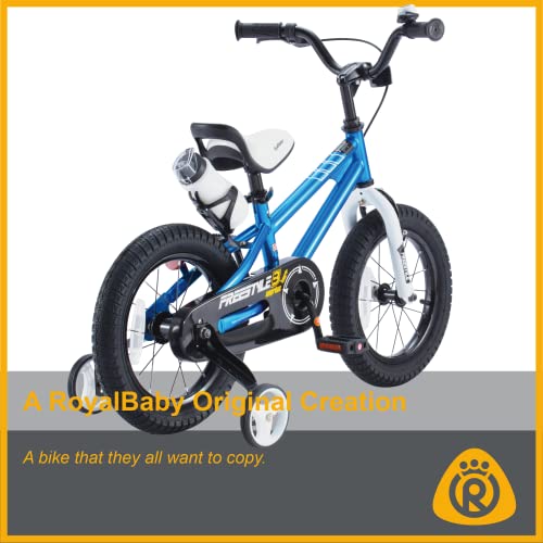 RoyalBaby Freestyle Kids Bike 14 Inch Childrens Bicycle with Training Wheels Toddlers Boys Girls Beginners Ages 3-5 Years, Blue