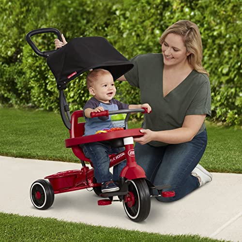 Radio Flyer Pedal & Push 4-in-1 Stroll ' N Trike®, Red Tricycle, for Toddlers Ages 1-5 (Amazon Exclusive), Toddler Bike Large