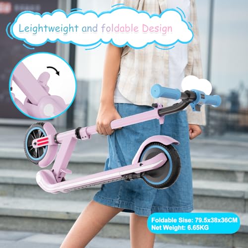 RCB Electric Scooter for Kids, 150W Motor - Max 9.3mph - Bluetooth Speaker - Colorful LED Lights - Foldable - LED Display,Kids E Scooter for Age 6-12