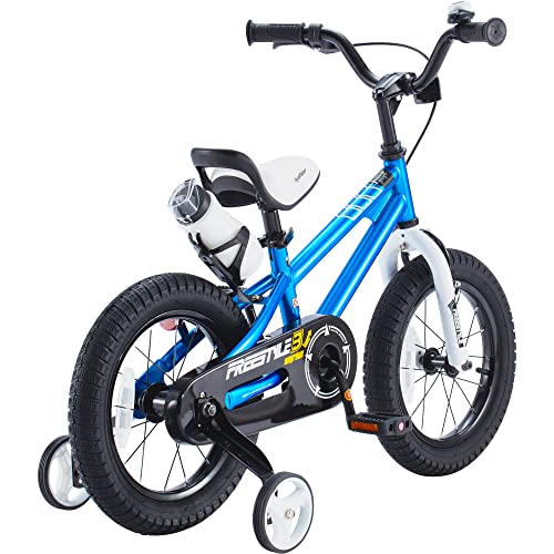 RoyalBaby Freestyle Kids Bike 14 Inch Childrens Bicycle with Training Wheels Toddlers Boys Girls Beginners Ages 3-5 Years, Blue