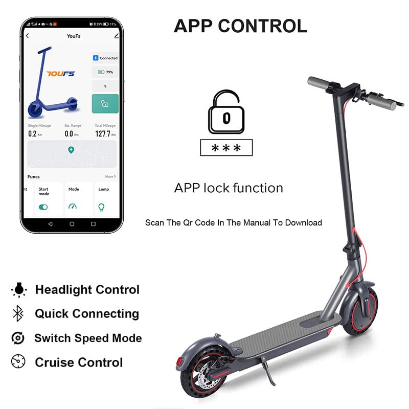 Folding Electric Scooter for Adults 8.5" / Class A Battery 10.4Ah / Autonomy 25~35Km / App Connection/with Lock and Phone Holder