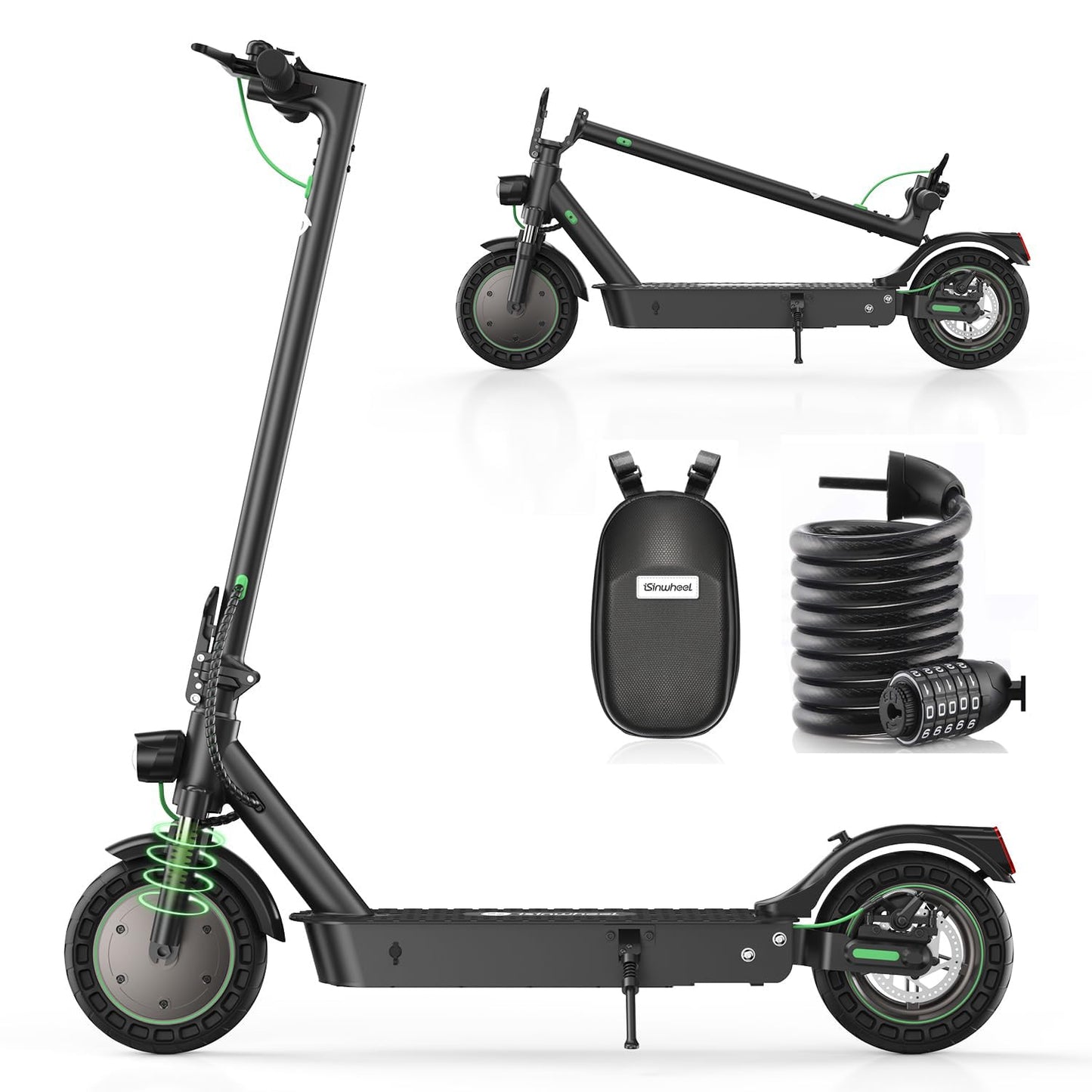 isinwheel S9MAX Electric Scooter, 10” Solid Honeycomb Tire Electric Scooters Adult with Bag Fast E Scooter, 40km Long Range, 3 Speed Modes with App Control, Doual Braking System