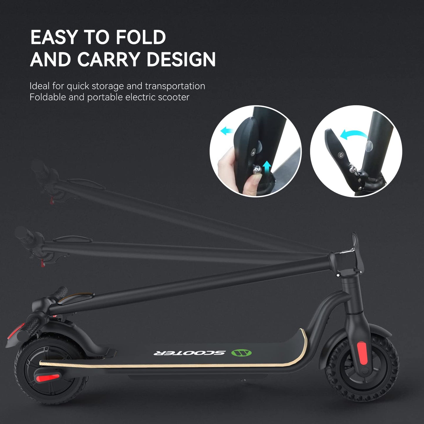 M MEGAWHEELS Electric Scooter, Speed Up to 25km/h, 3 speed modes, 8.0 Inch Tires for Teens and Adults, Max Load 100KG