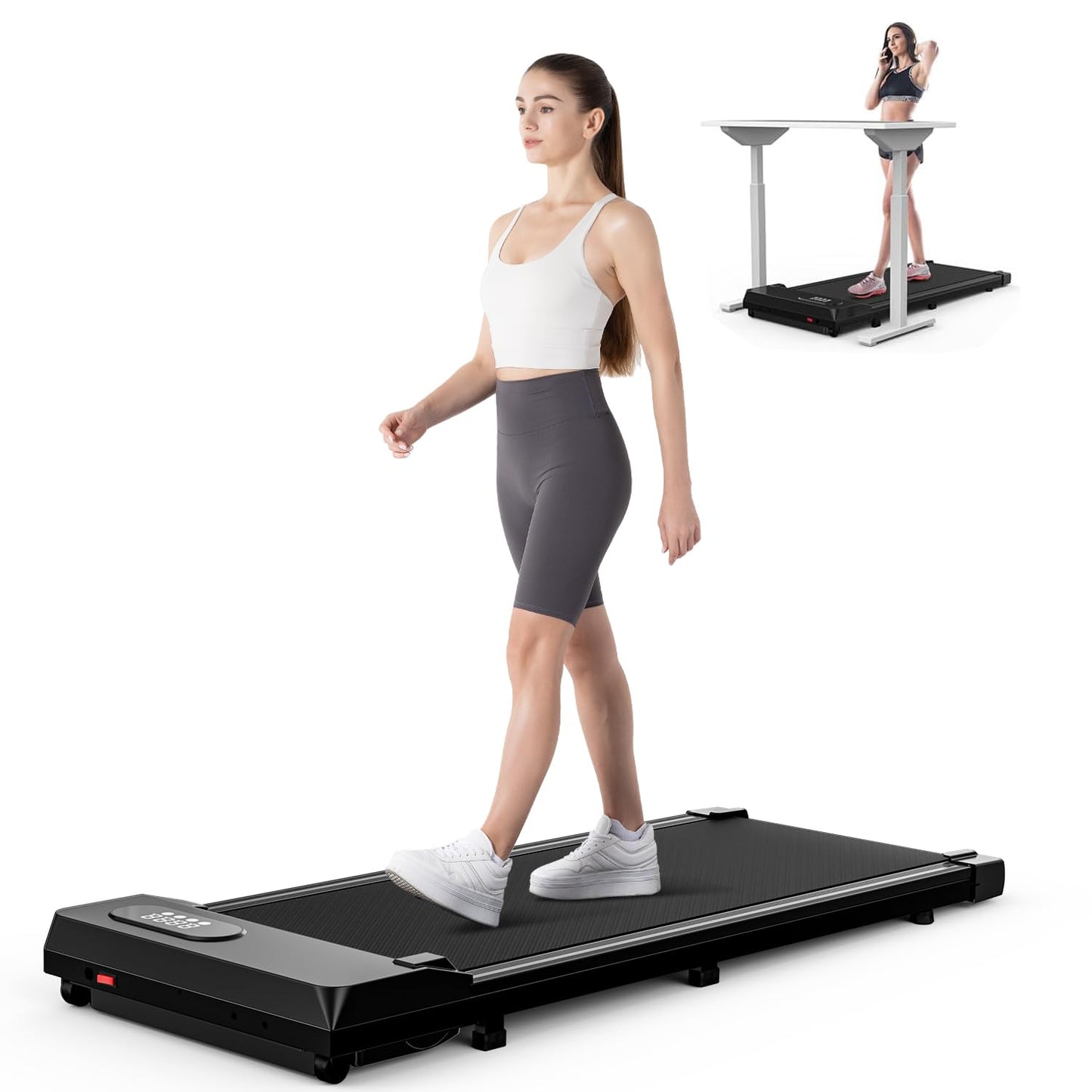 HomeFitnessCode Under Desk Treadmill, 2.5HP Portable Walking Pad Motorized Electric Treadmills for Home with LED Display & Remote, Adjustable Speed, No Assembly (Black)