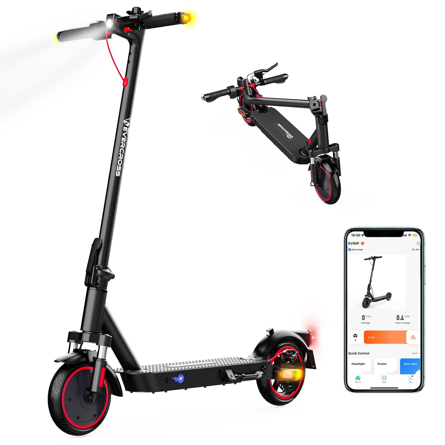 EVERCROSS EV85F Electric Scooters Adults, 8.5'' E-Scooter Foldable - APP, 350W Motor, 7.8AH Battery, 15KG weight, 3 Speed Modes, Max load 120KG, Dual shock absorbers