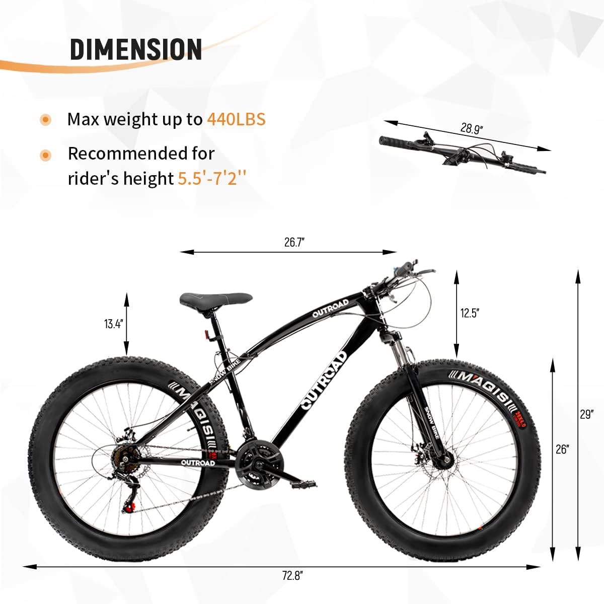 Outroad Fat Tire Mountain Bike with 26 inch Wheels, 21 Speed with High Carbon Steel Frame, Double Disc Brake and Front Suspension Anti-Slip Bikes