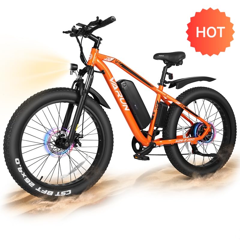 VARUN E Bikes for Men - Peak 750W Ebikes for Adults - Fat Tire Electric Bike Up to 25MPH 60+ Miles with 48V 13AH Removable Battery - 26" Electric Mountain Bike Features 7-Speed, Lockable Suspension