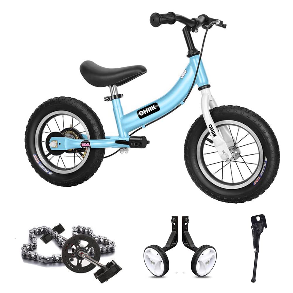 OHIIK Balance Bike 2 in 1 for Kids 2 3 4 5 6 7 Years Old,Balance to Pedals Bike,12 14 16 inch Kids Bike,with Pedal kit,Training Wheels,Brakes (12 inch, Blue)