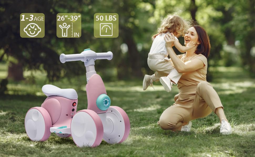 JoyRydz 6V Electric Baby Balance Bike with Bubble Machine,4 in 1 Toddler Balance Bike w/Remote Control for 1 Year Old Boys Girls Kids Bubble Bike Ride on Toys w/Powered Motor,Music,LED Lights (Pink)