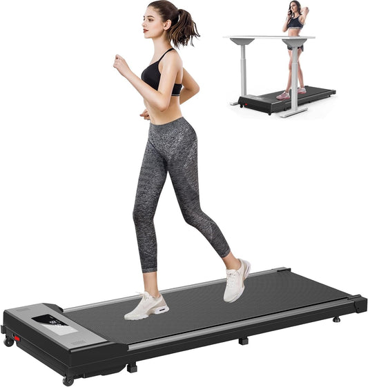 Under Desk Treadmill Walking Pad Portable Flat Slim Machine with Remote Control LCD Display for Home Office Gym Use, Installation Free (Black)