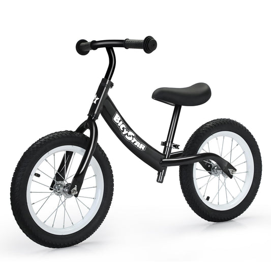 bicystar 14 Inch Balance Bike for Kids 3-7 Year Old, Kids Bike with No Pedals, Air Rubber Tires, Adjustable Height, Foot Rest, Pedalless Kids Bicycle Boys, Girls (Black)