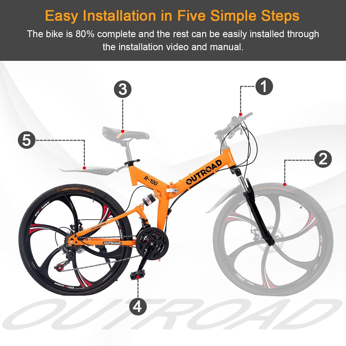 Outroad Folding Mountain Bike Foldable/Unfoldable Bike 26 Inch for Adult, 21-Speed Dual Suspension High-Carbon Steel MTB Foldable Bicycle, Dual Disc Brake Folding Bikes for Men Women