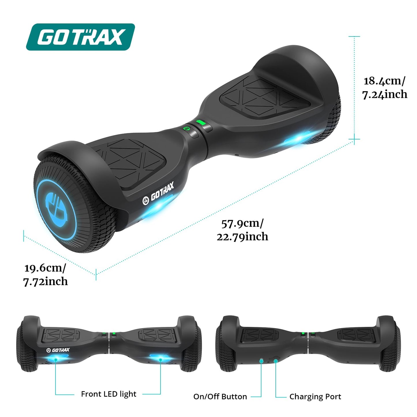 Gotrax EDGE Hoverboard with 6.5" LED Wheels & Headlight, Top 6.2mph & 4 Miles Range Power by Dual Brushless Motor, UL2272 Certified and 50.4Wh Battery Self Balancing Scooters for 44-176lbs Kids Adults (Black)