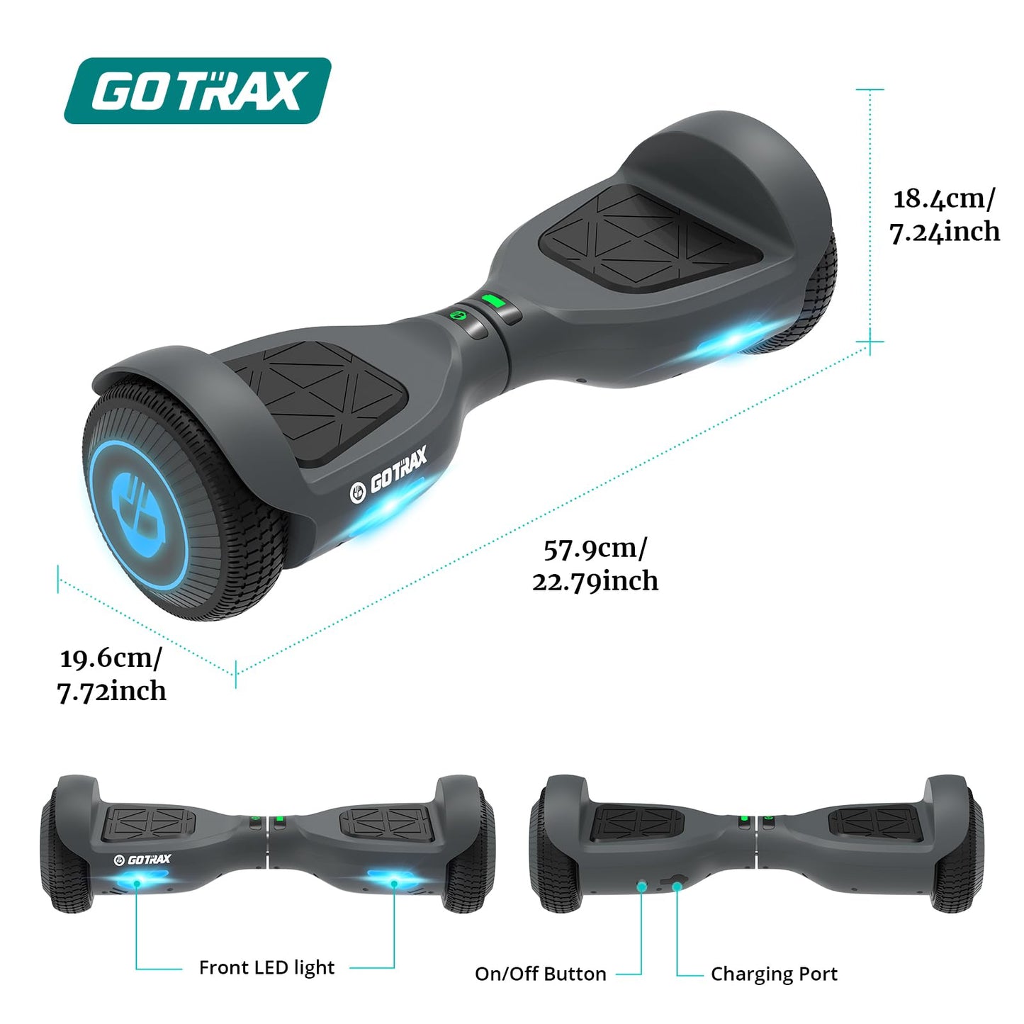 Gotrax Edge Hoverboard with 6.5" LED Wheels & Headlight, Top 6.2mph & 3.1 miles Range Power by Dual 200W Motor, UL2272 Certified and 50.4Wh Battery Self Balancing Scooters for 44-176lbs(Gray)