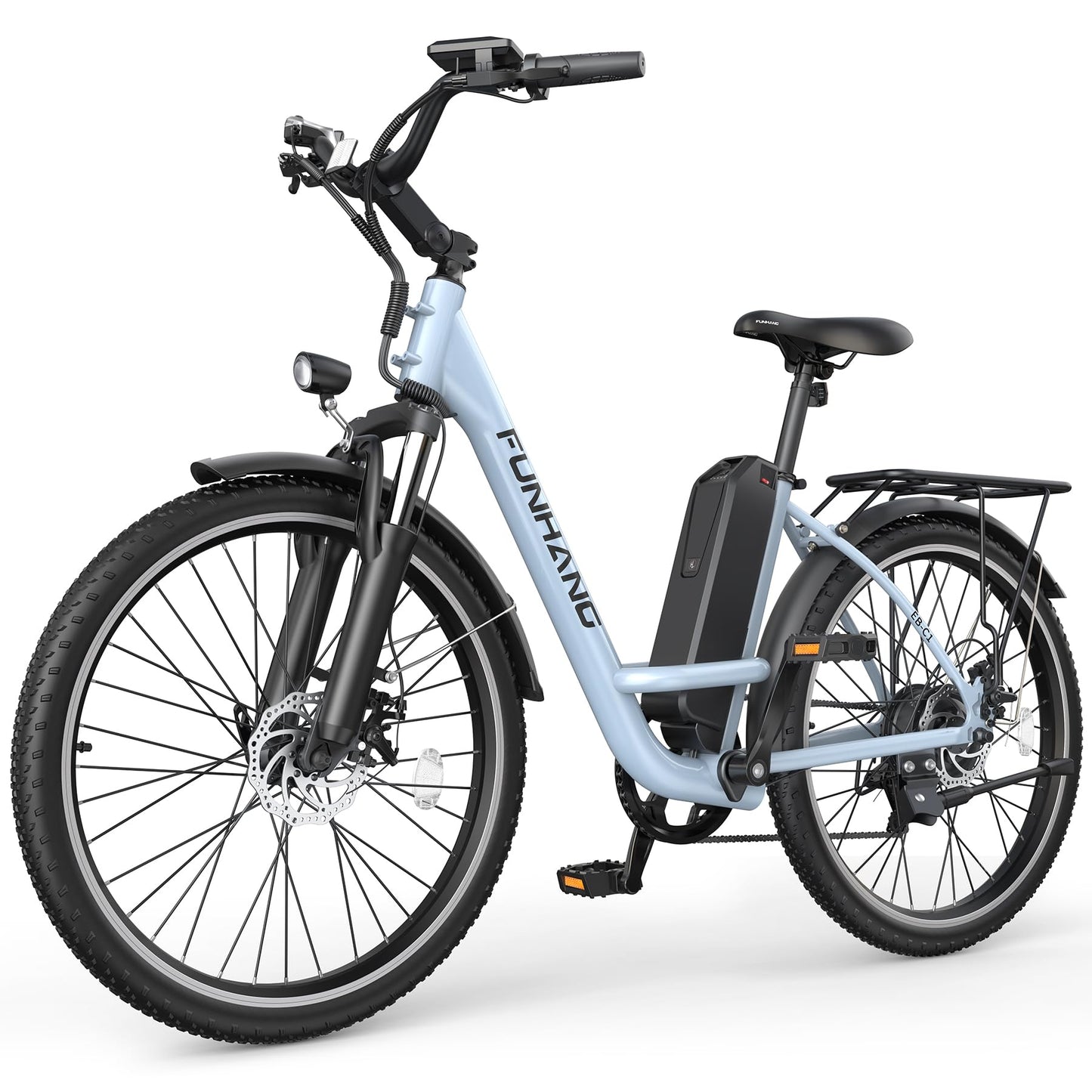 Funhang Electric Bike for Adults, 1000W Peak Ebike, 21.7MPH 50Miles City Cruiser Ebikes, 26" Step Thru Electric Bicycle with 48V Removable Battery, Adjustable Stem, Rear Rack, Front Suspension,7 Speed