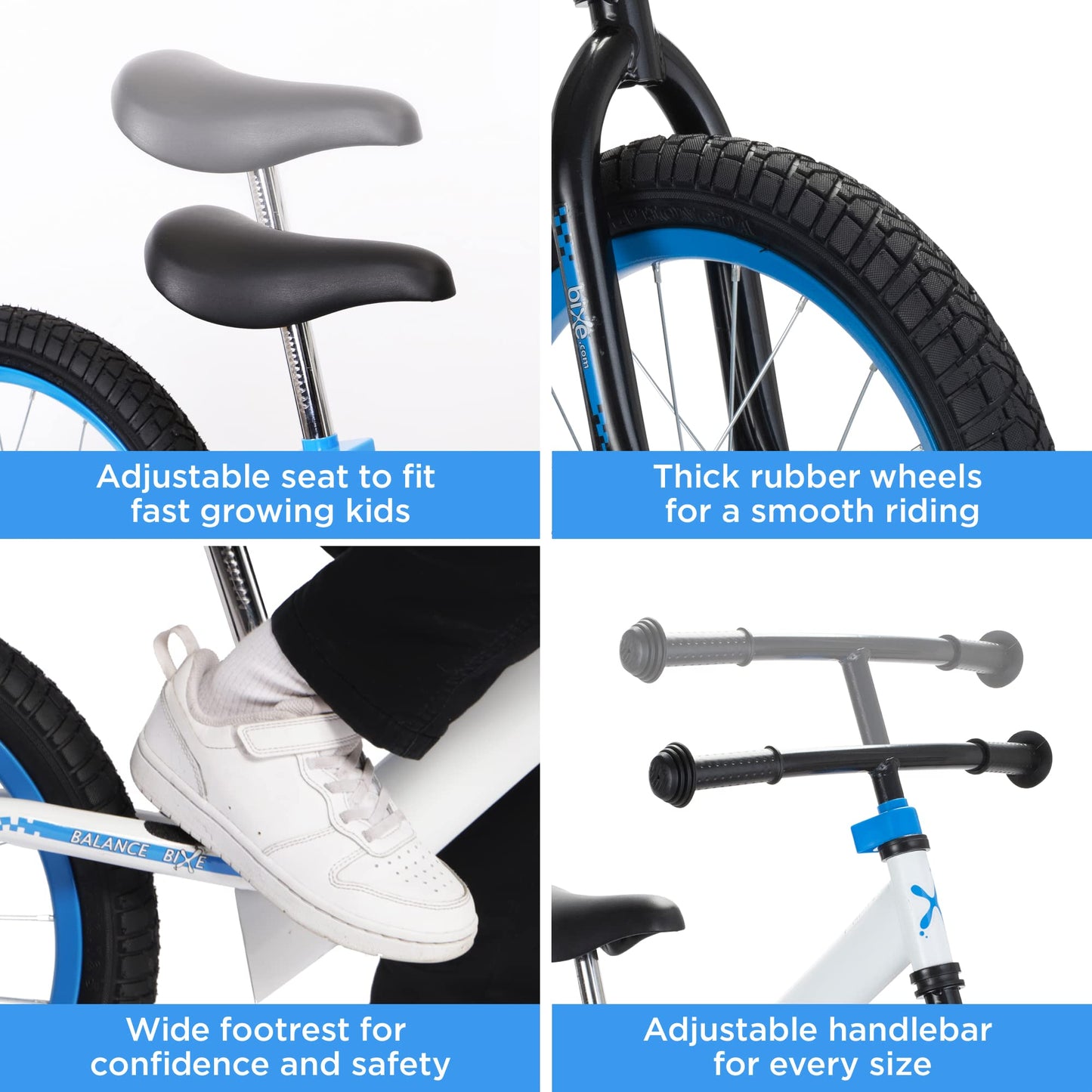 Bixe Balance Bike - 16" (40.6 cm) Big Kids' Training Bikes - Kids Balance Bike Designed for Children Ages 4 to 9 - No Pedal Push Bicycle for Boys or Girls - Blue