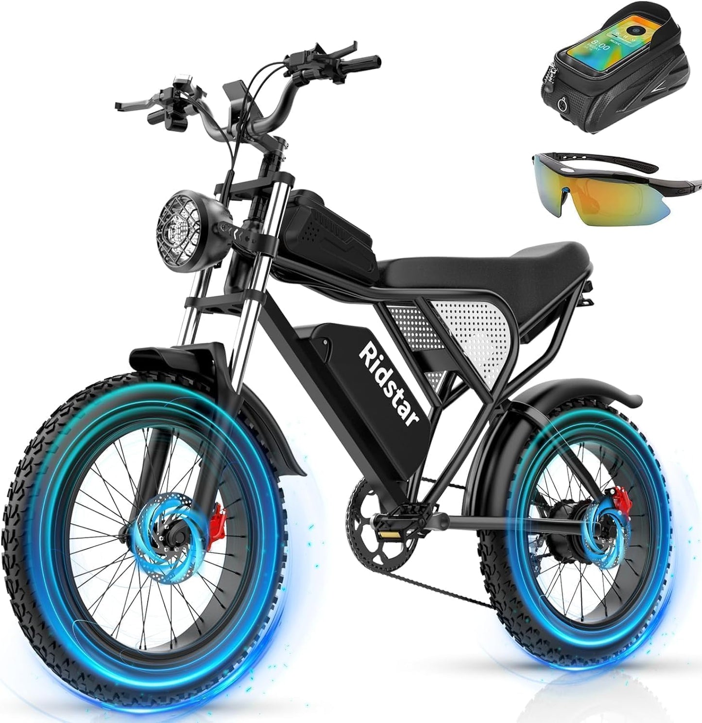 Ridstar Electric Bike for Adults Q20, 2000/1500W, 37/30MPH,52V 40AH,48V/20AH E-Bike,30-180 Miles Electric Motorcycle, 20" Fat Tire Dirt Bike, UL2849 All Terrain for Mountains, Snow, Sand, Road