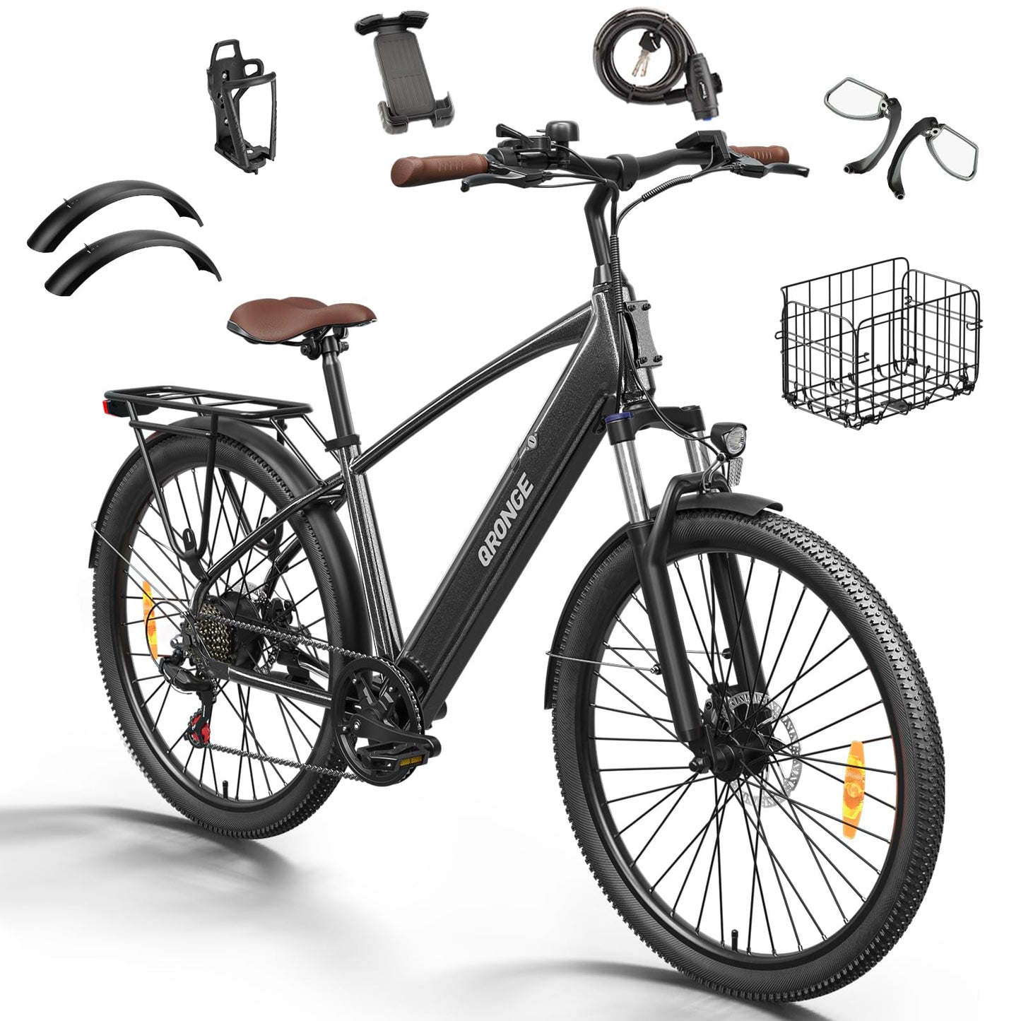 1000W Peak Electric Bike, 460Wh Battery Max 70 Miles Electric Bike for Adults, 26" Ebike with Bike Basket, 7 Speed & 5 Riding Modes UL Certified 25MPH Electric Bicycle for Commute City Park Black