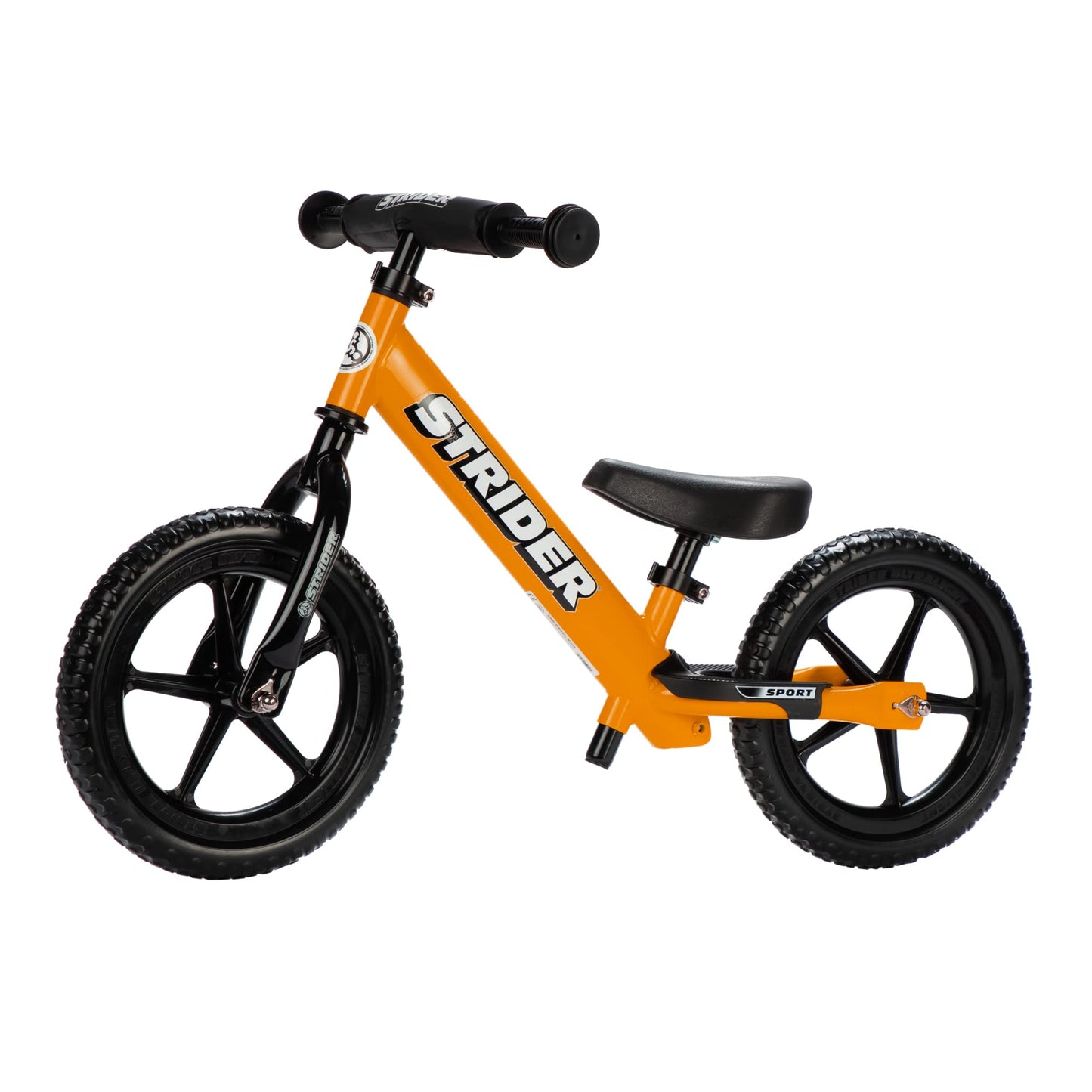 Strider 12” Sport Bike, Orange - No Pedal Balance Bicycle for Kids 1 to 4 Years - Includes Safety Pad, Padded Seat, Mini Grips & Flat-Free Tires - Tool-Free Assembly & Adjustments