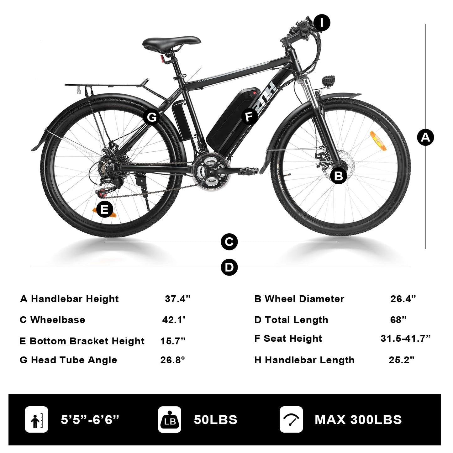 ZNH Electric Bike, Ebike 36V 10AH Removable Battery,20MPH 26 Electric Mountain Bike - Suspension Fork, LED Display - Experience The Thrill of Off-Road Riding (Black)