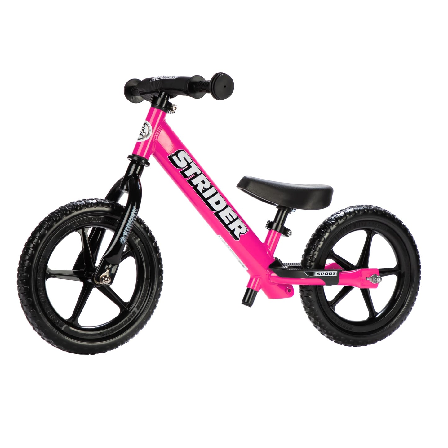 Strider 12” Sport Bike, Pink - No Pedal Balance Bicycle for Kids 1 to 4 Years - Includes Safety Pad, Padded Seat, Mini Grips & Flat-Free Tires - Tool-Free Assembly & Adjustments