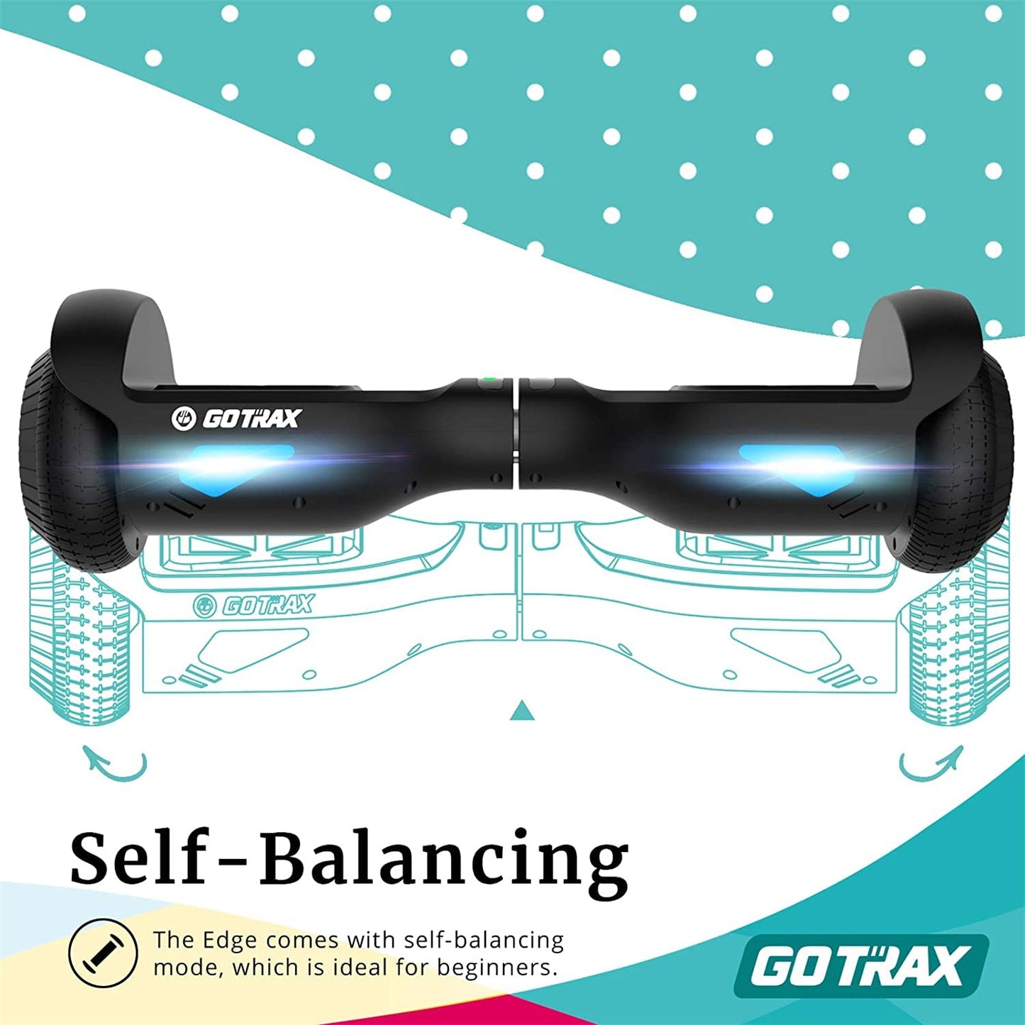 Gotrax EDGE Hoverboard with 6.5" LED Wheels & Headlight, Top 6.2mph & 4 Miles Range Power by Dual Brushless Motor, UL2272 Certified and 50.4Wh Battery Self Balancing Scooters for 44-176lbs Kids Adults (Black)