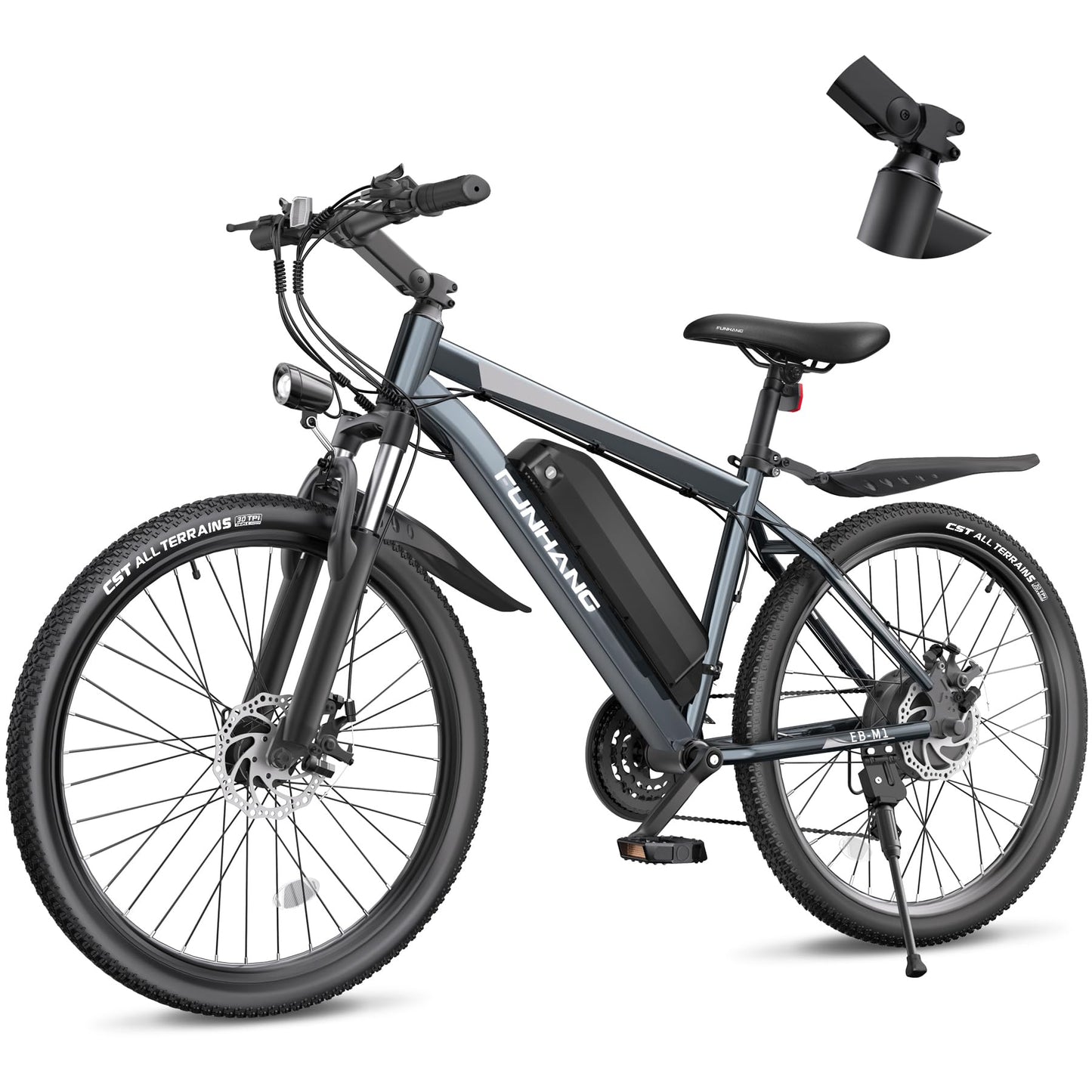 Funhang Electric Bike for Adults, 26'' 750W Peak Ebike, Up to 50 Miles 21.7MPH Electric Mountain Bike with 48V 374.4WH Removable Battery, Adjustable Stem, Fenders, Lockable Suspension Fork, 21-Speed