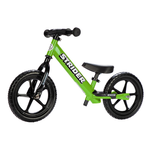 Strider 12” Sport Bike, Green - No Pedal Balance Bicycle for Kids 1 to 4 Years - Includes Safety Pad, Padded Seat, Mini Grips & Flat-Free Tires - Tool-Free Assembly & Adjustments