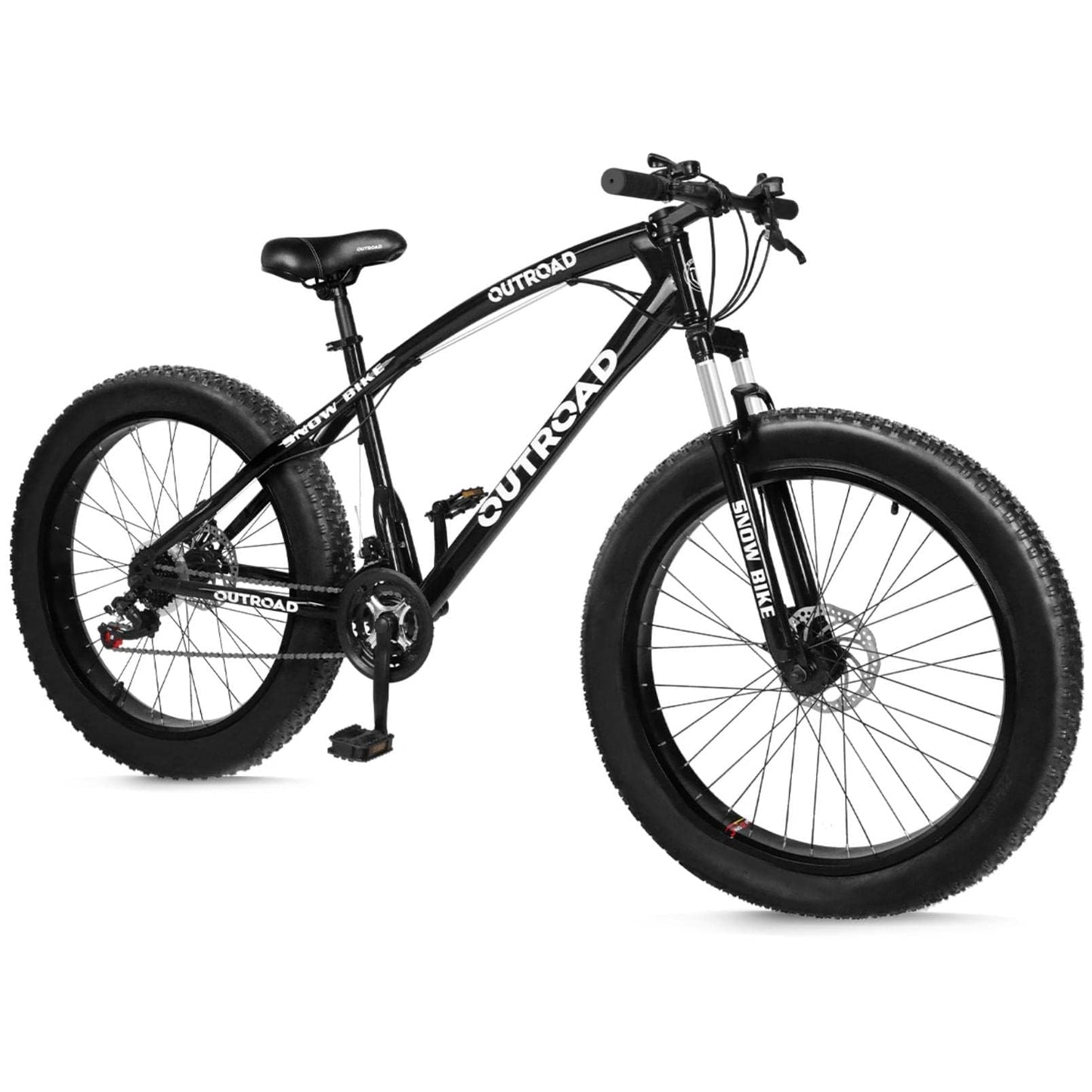 Outroad Fat Tire Mountain Bike with 26 inch Wheels, 21 Speed with High Carbon Steel Frame, Double Disc Brake and Front Suspension Anti-Slip Bikes