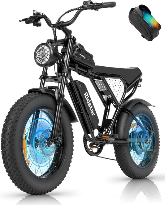 Ridstar Electric Bike for Adults Q20, 2000/1500W, 37/30MPH,52V 40AH,48V/20AH E-Bike,30-180 Miles Electric Motorcycle, 20" Fat Tire Dirt Bike, UL2849 All Terrain for Mountains, Snow, Sand, Road