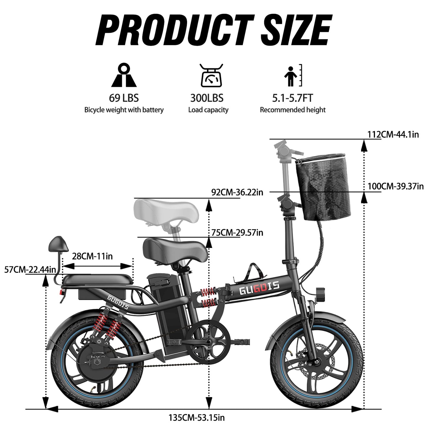 Rakowe Electric Bike for Adults, Mini Electric Bike, Up to 28 Miles 25 MPH, 2 Seater E Bikes for Adults Electric 48V 15Ah Removable Battery, 16" Fat Tire Folding Bike