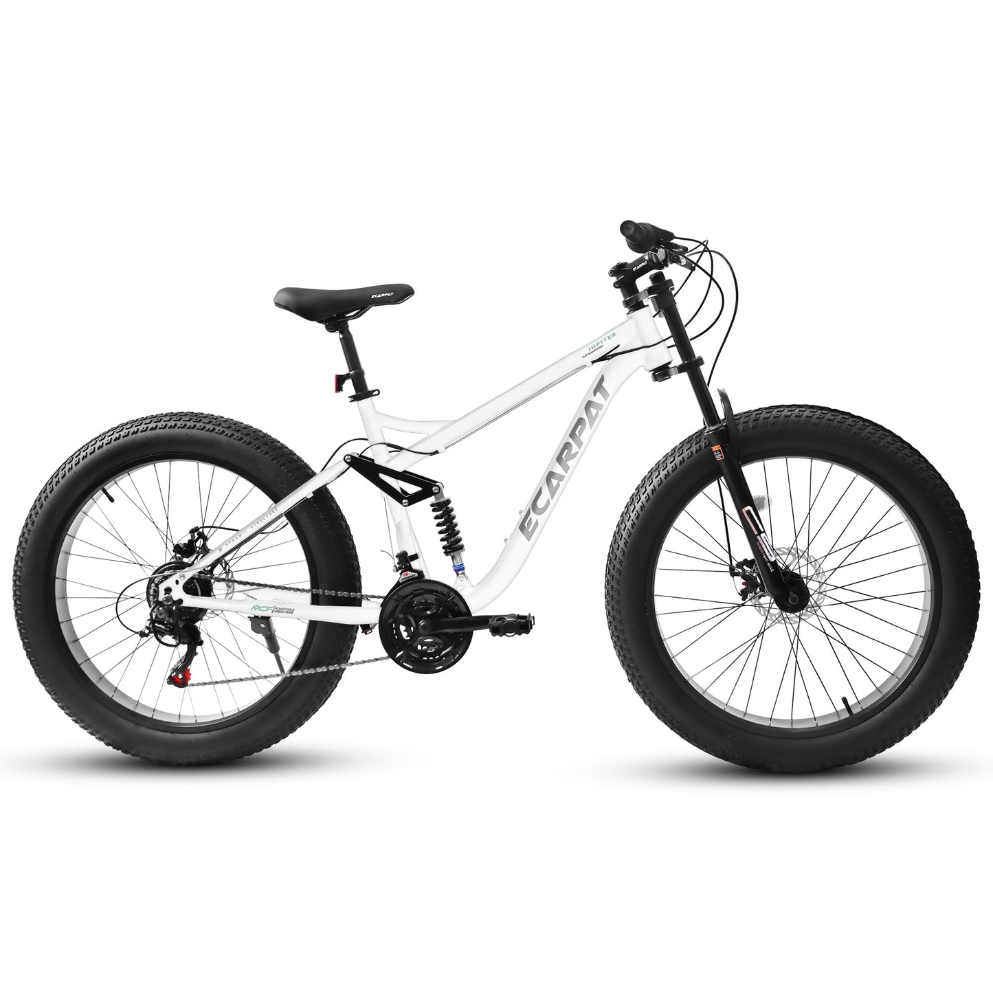 Ecarpat 26x4 Inch Full Suspension Mountain Bike, 21 Speeds Dual Disc Brake, Men Women Steel Mountain Bike, Adult Trail Beach Snow Commuter City Bikes