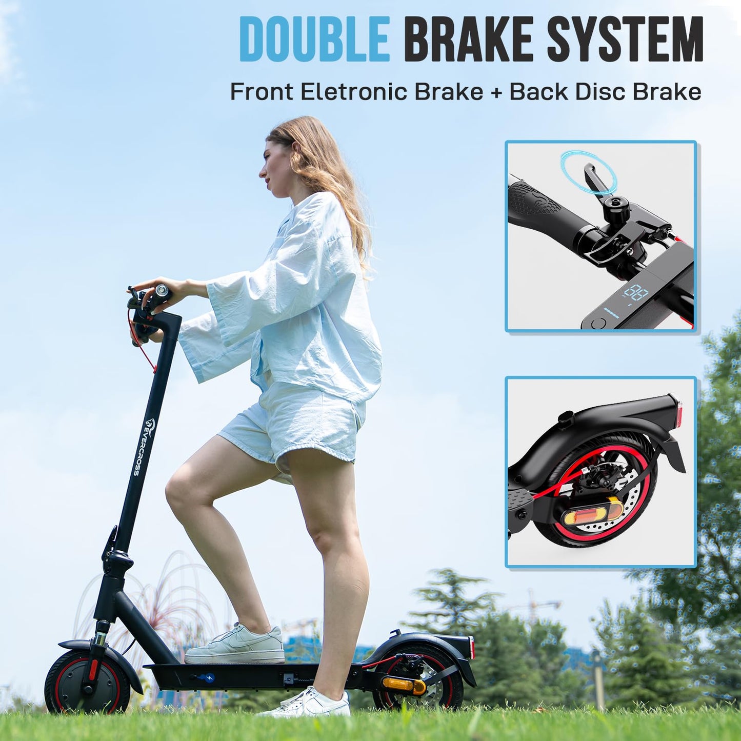 EVERCROSS EV85F Electric Scooters Adults, 8.5'' E-Scooter Foldable - APP, 350W Motor, 7.8AH Battery, 15KG weight, 3 Speed Modes, Max load 120KG, Dual shock absorbers