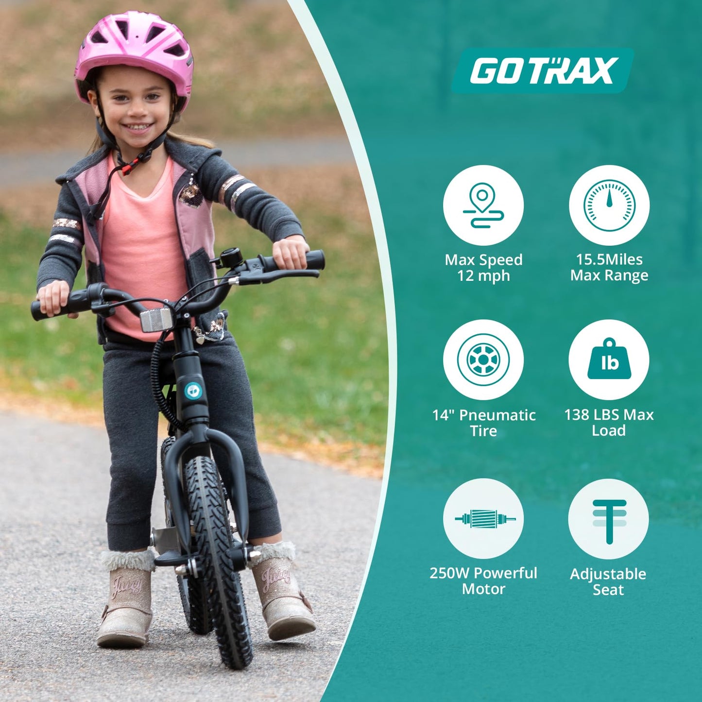 Gotrax Electric Balance Bike for Kid, 14" Pneumatic Tire, Max 15.5Miles and 36V 250W Kids' Balance Bikes and Adjustable Seat, Electric Motorcycle for Boys & Girls 5-7 Year Old