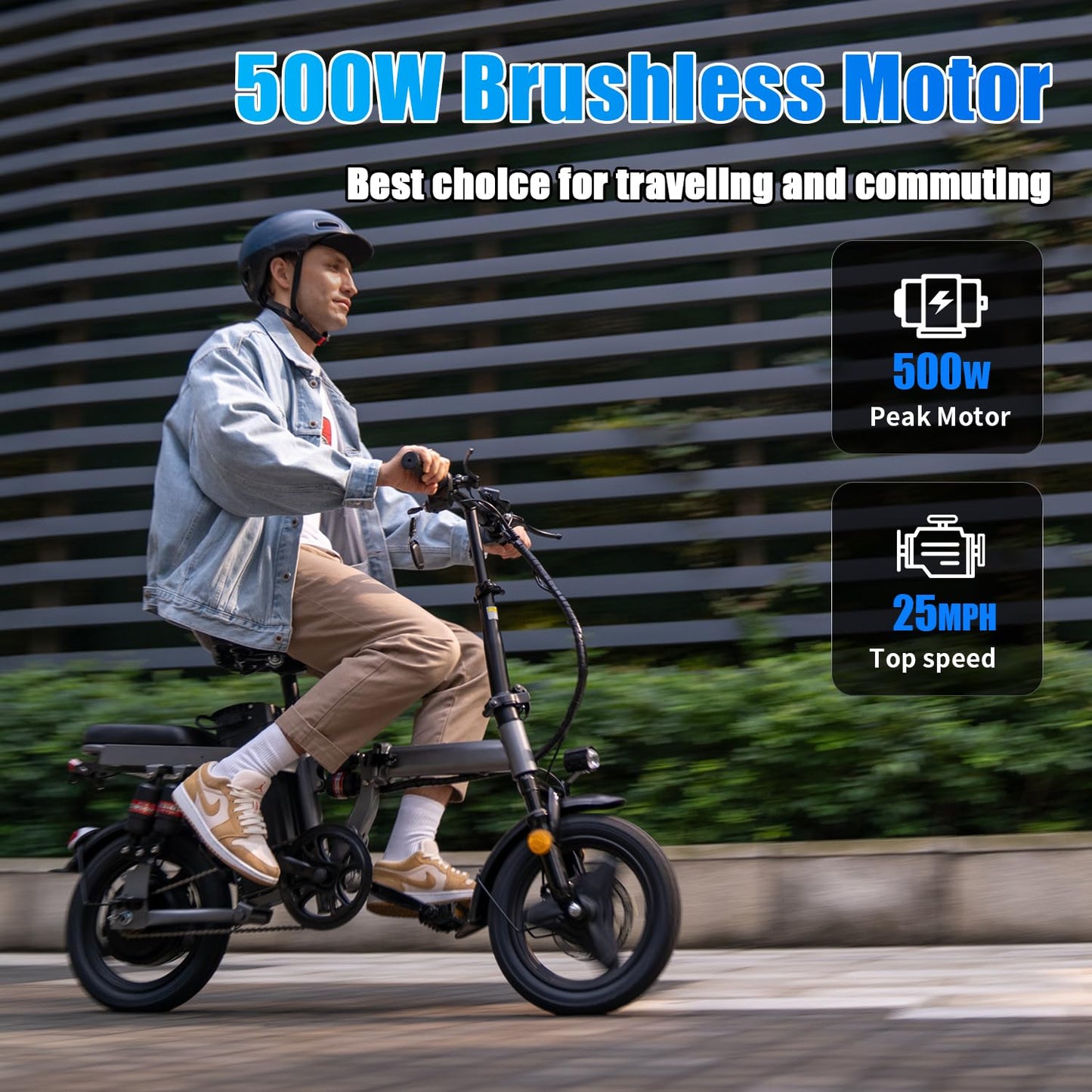 AZHAR Electric Bike for Adults, Foldable Electric Bike, 500W Motor, Up to 25 MPH and 20/30 Miles, 48V 15Ah/13Ah Removable Battery, Ebike with 14" Pneumatic Tire, Electric Mini Bike, UL 2849 Certified