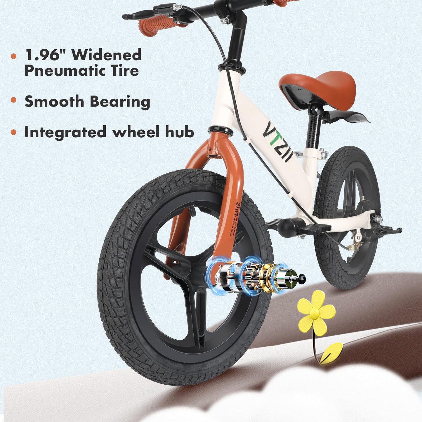 VTZII Balance Bike 2 in 1 with Pedals Brake Training Wheels Kickstand Pneumatic tyre,for Kids 2-7 Years Old,Kids Bike 12 14 16 inch (White, 14 inch)