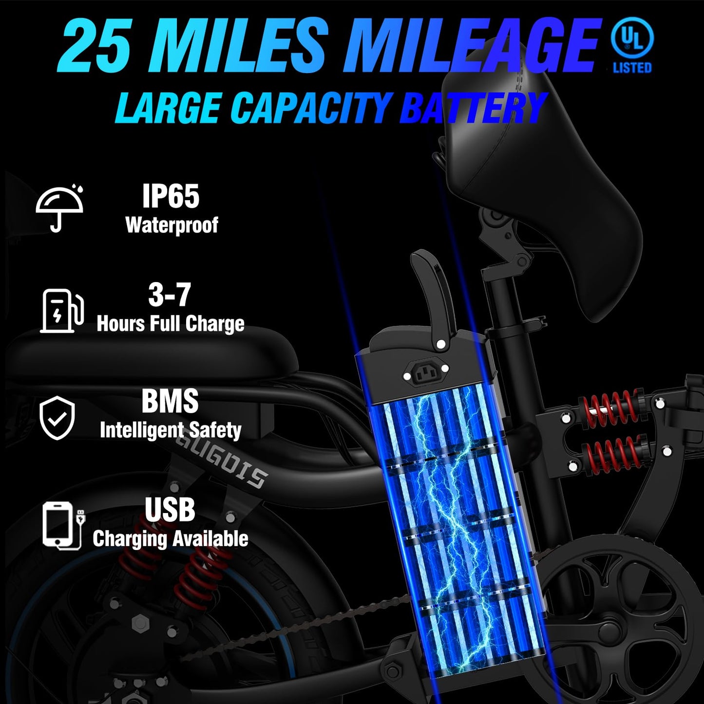 Rakowe Electric Bike for Adults, Mini Electric Bike, 16" Fat Tire Folding Bike 500W High-Speed Motor, Up to 28 Miles 25 MPH, 2 Seater E Bikes for Adults Electric 48V 15Ah Removable Battery