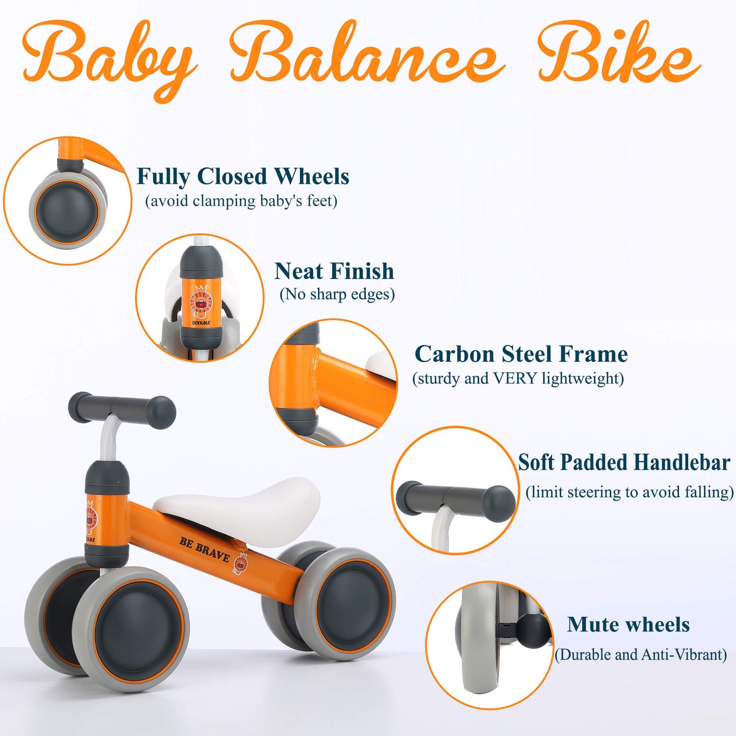 BEKILOLE Baby Balance Bike for 1 Year Old Girl Gifts, 10-24 Month Toddler Balance Bike, 4 Silent Wheels Pre-School First Ride On Toys, 1st Birthday Gifts