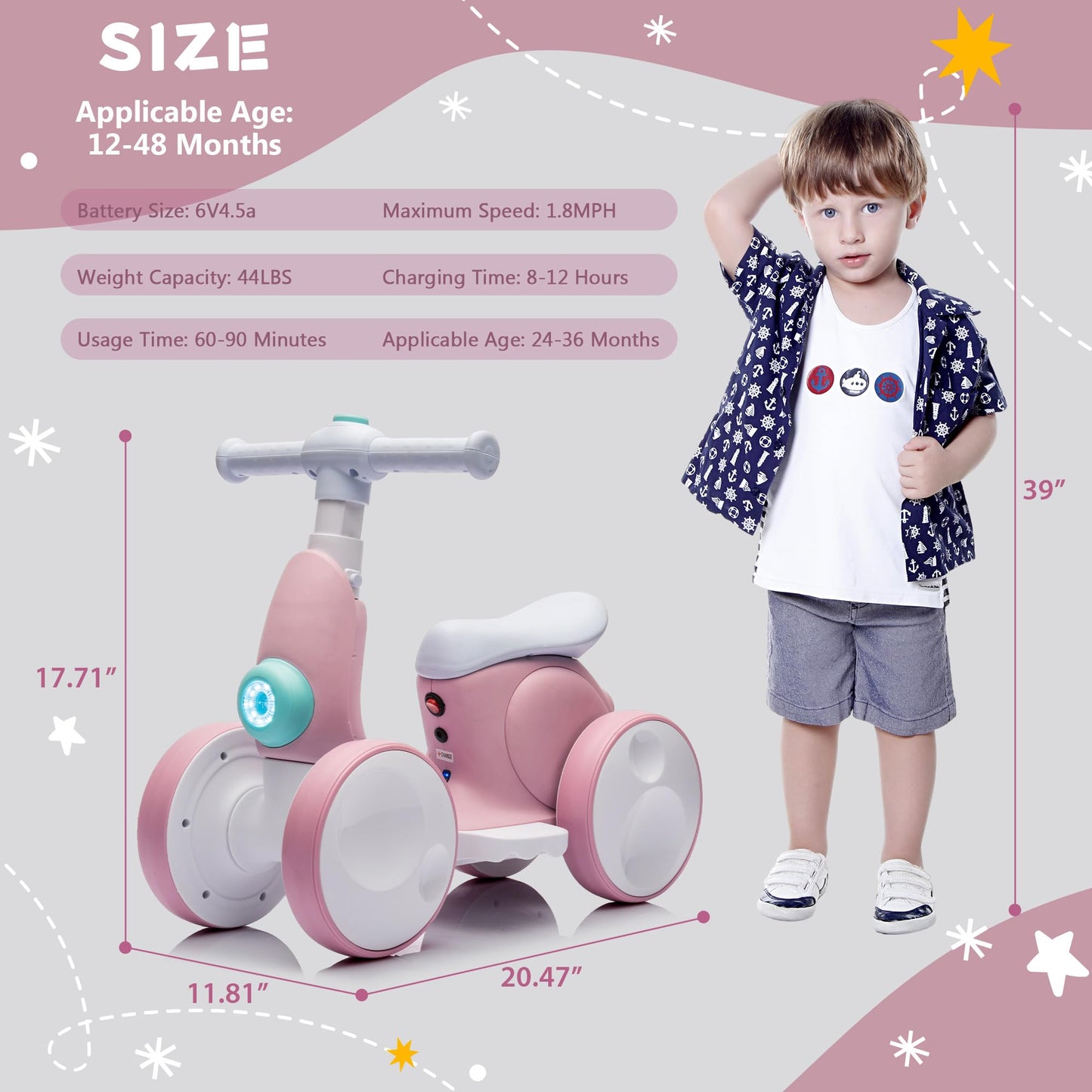 JoyRydz 6V Electric Baby Balance Bike with Bubble Machine,4 in 1 Toddler Balance Bike w/Remote Control for 1 Year Old Boys Girls Kids Bubble Bike Ride on Toys w/Powered Motor,Music,LED Lights (Pink)